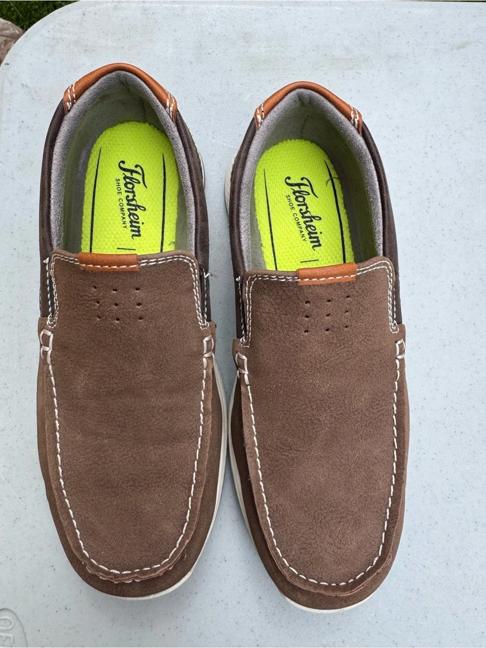 Florsheim Brown Suede Slip-On Loafers with Lime-Green Insole